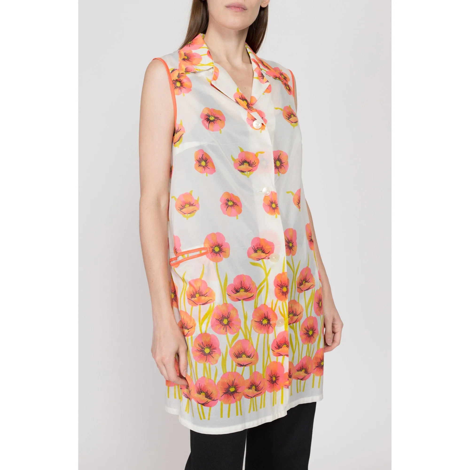 Large 60s Sheer Poppy Floral Print House Dress