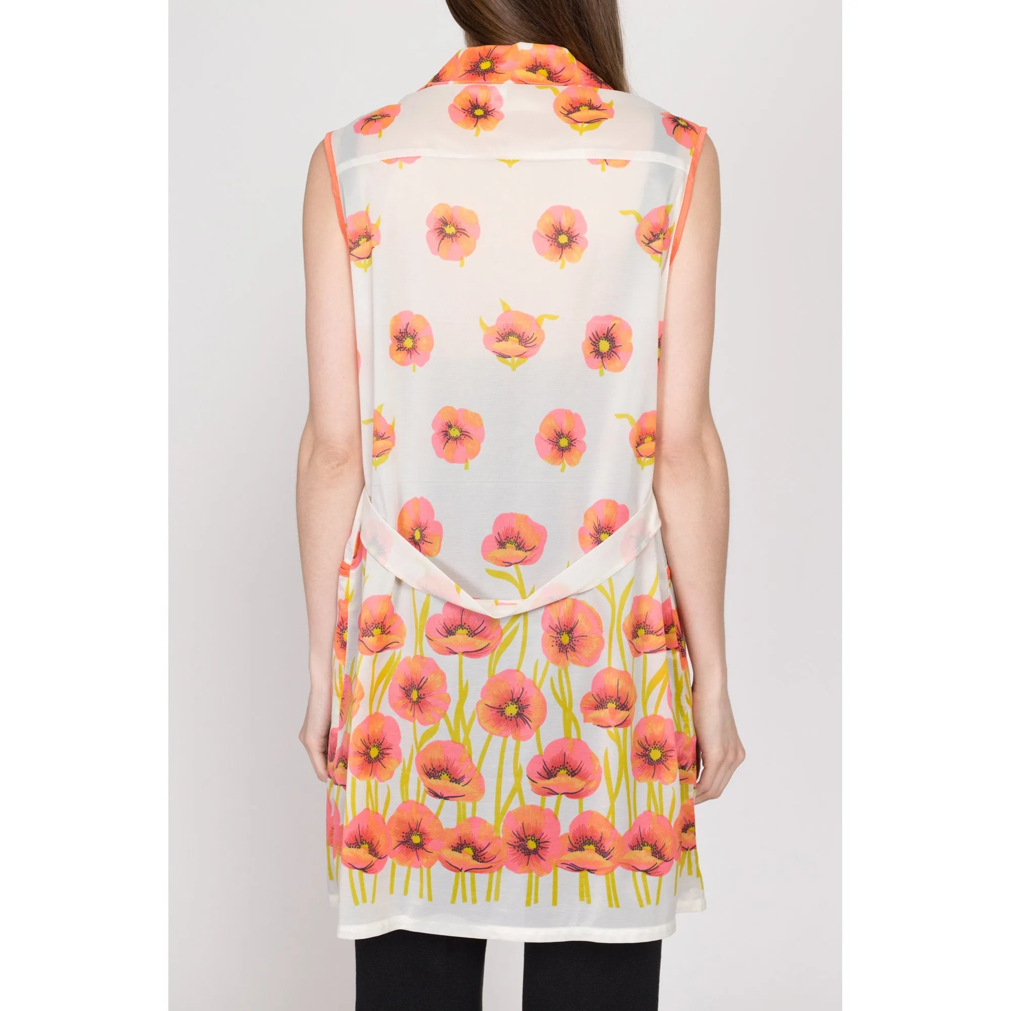 Large 60s Sheer Poppy Floral Print House Dress