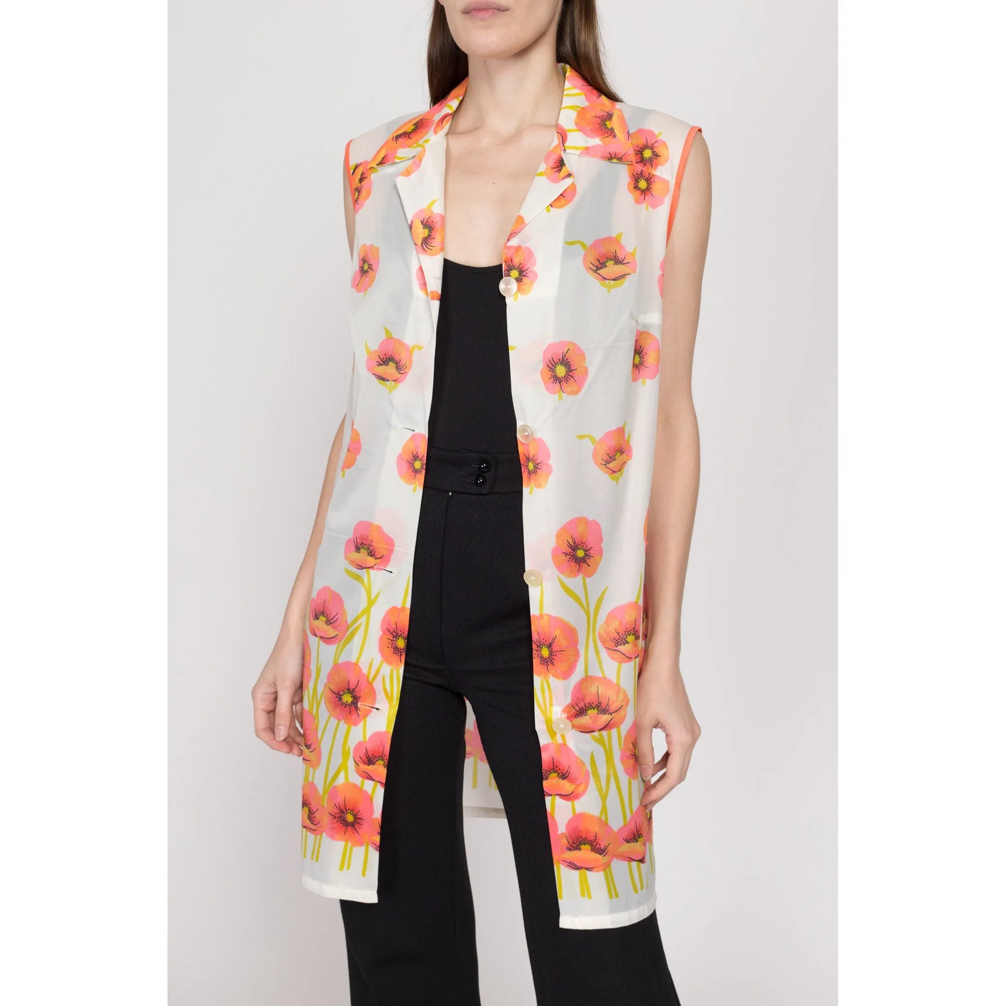 Large 60s Sheer Poppy Floral Print House Dress