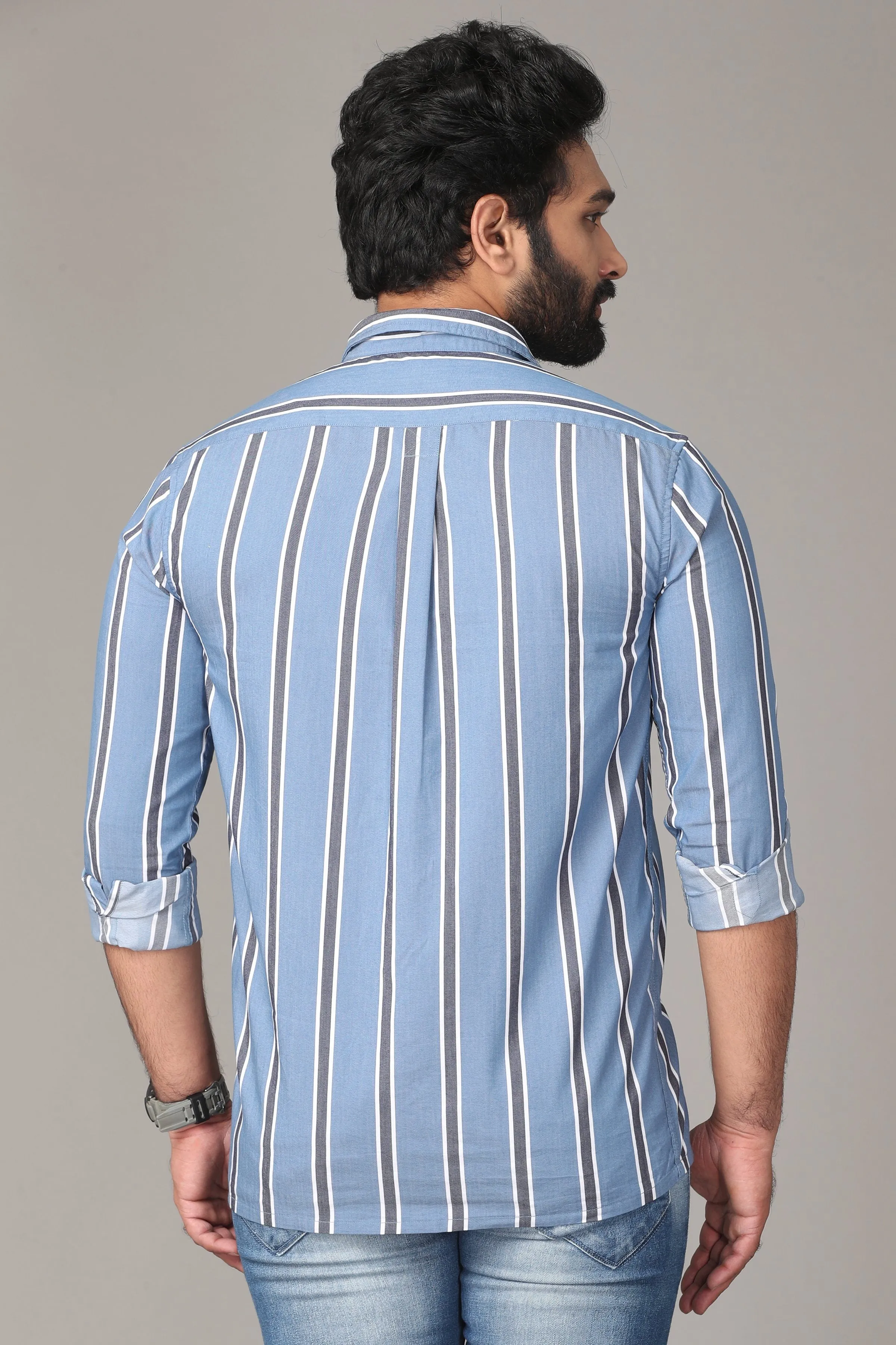 Light Blue Dual Striped Full Sleeve Shirt