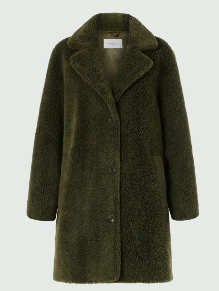 Marella CORINNE Olive Green Teddy Coat 34560227 002