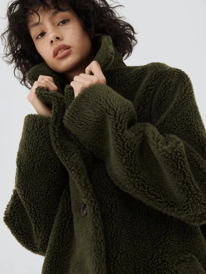 Marella CORINNE Olive Green Teddy Coat 34560227 002