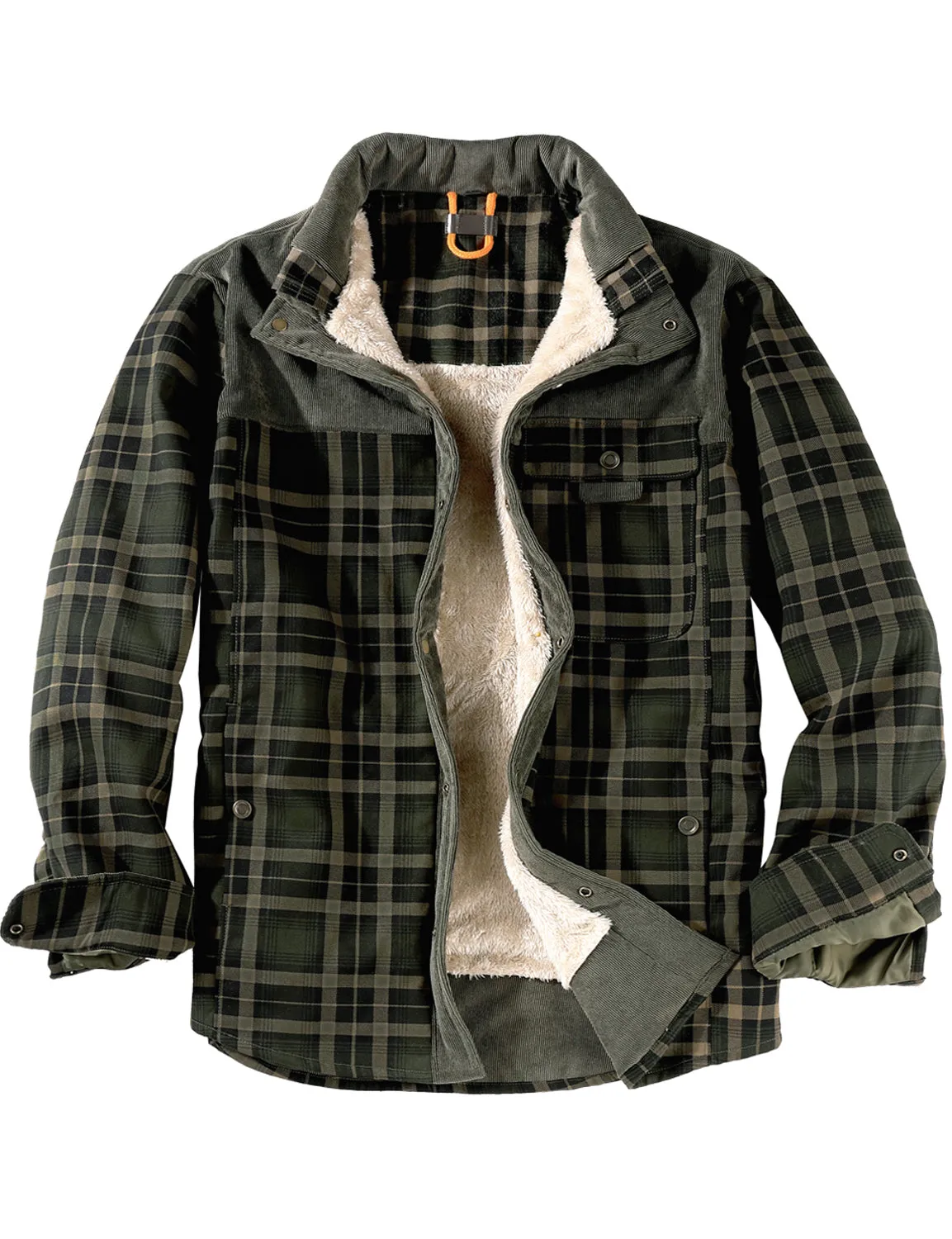 Men's Casual Plaid Flannel Fur Lined Button Up Long Sleeve Warm Shirt Jacket