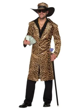 Mens Funky Leopard Coat & Hat Costume