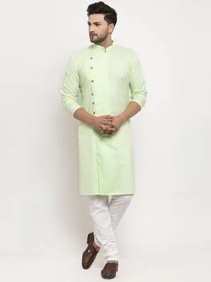 Men's Light Green Solid Kurta With White Churidaar Pyjama - Benstoke