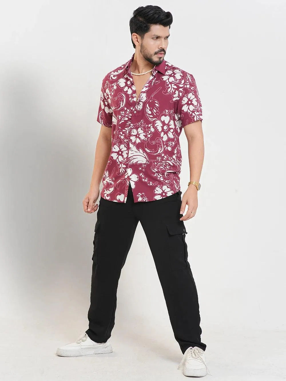 Men's Malbec Maroon Print Short Sleeve Shirt