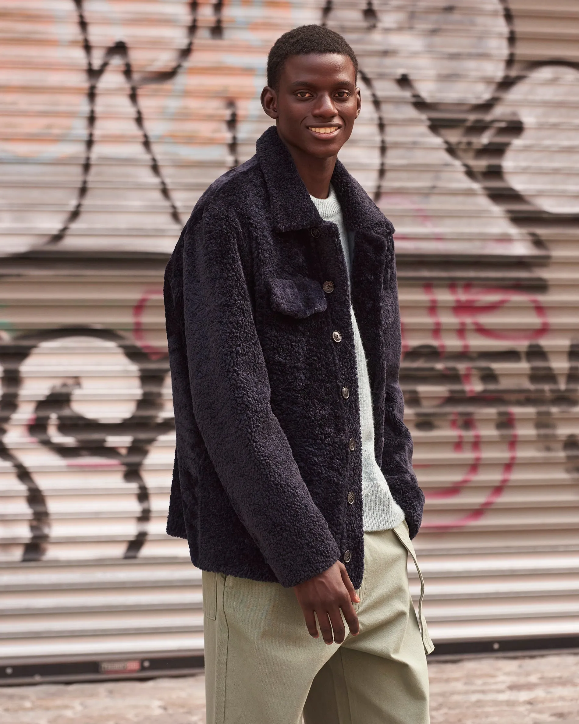 Mens Reversible Shearling Safari Jacket
