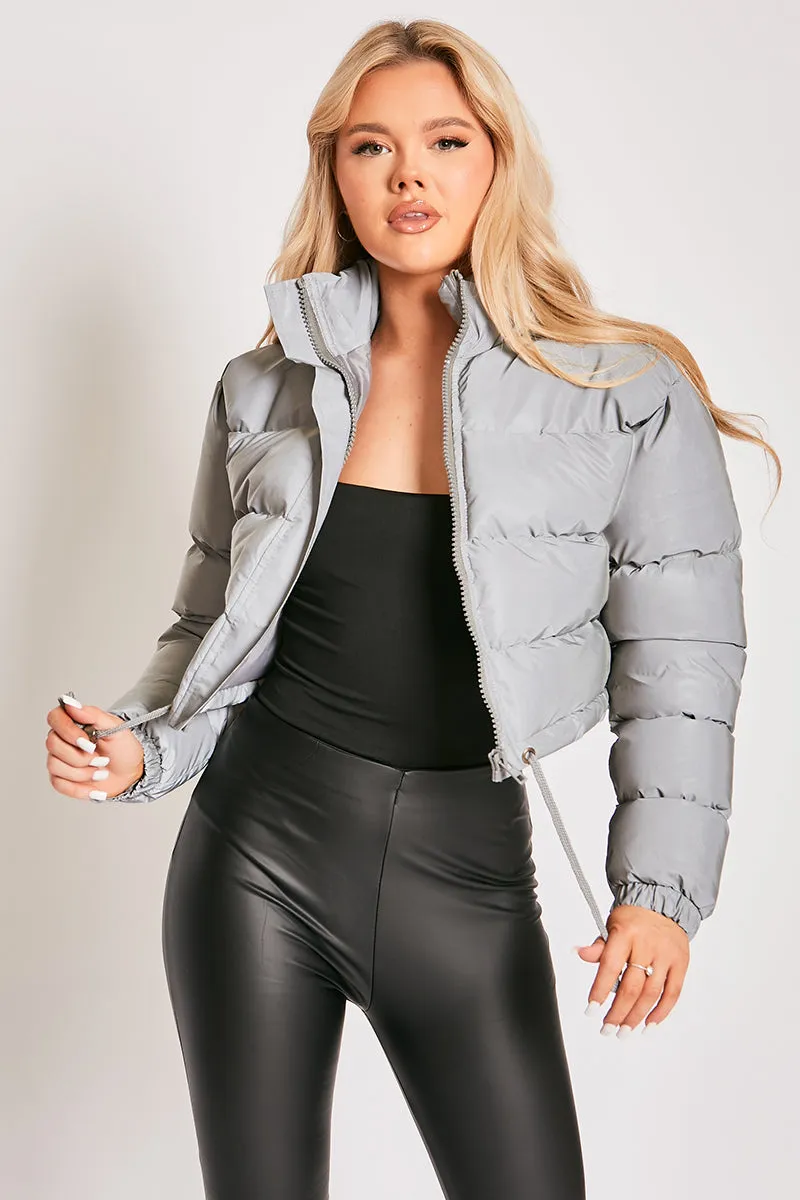 Misa - Silver Grey Cropped Puffer Jacket