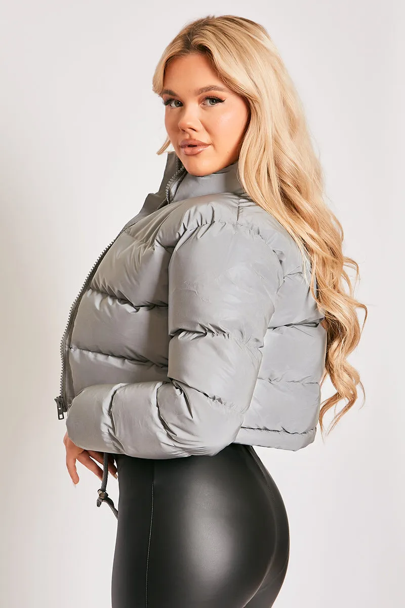 Misa - Silver Grey Cropped Puffer Jacket