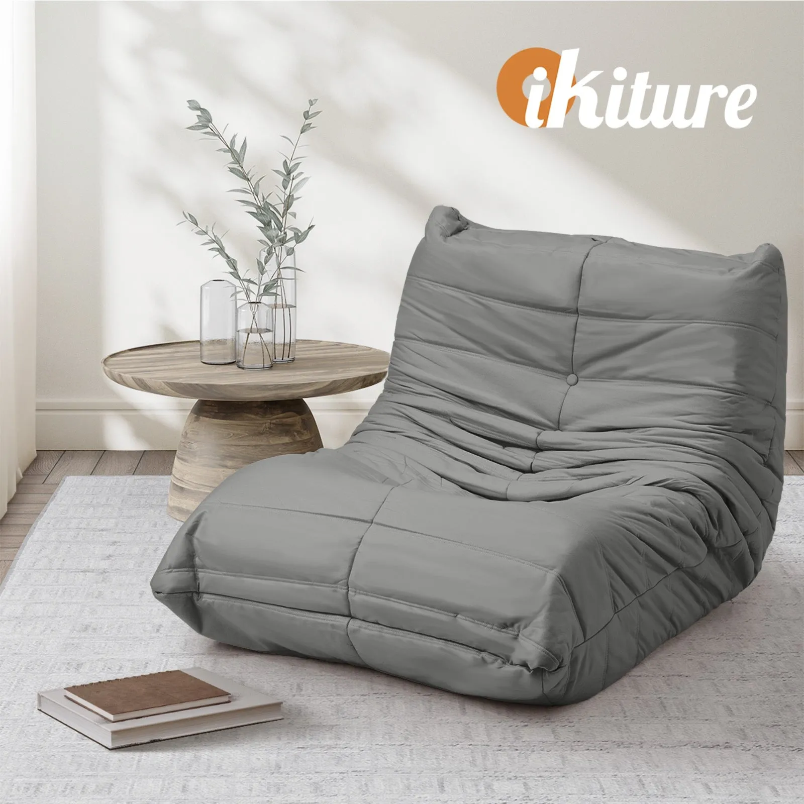 Oikiture Floor Sofa Accent Chair Lazy Couch Lounge Recliner Grey Polyester