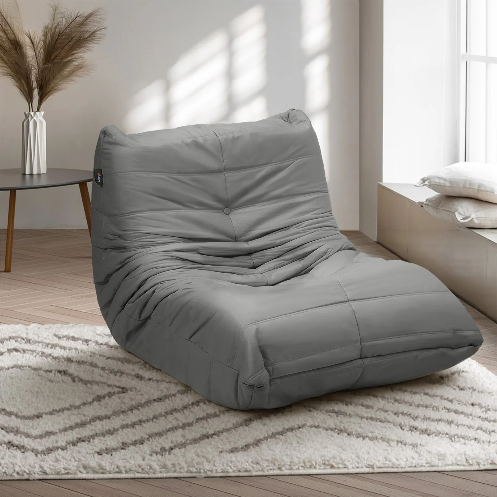 Oikiture Floor Sofa Accent Chair Lazy Couch Lounge Recliner Grey Polyester