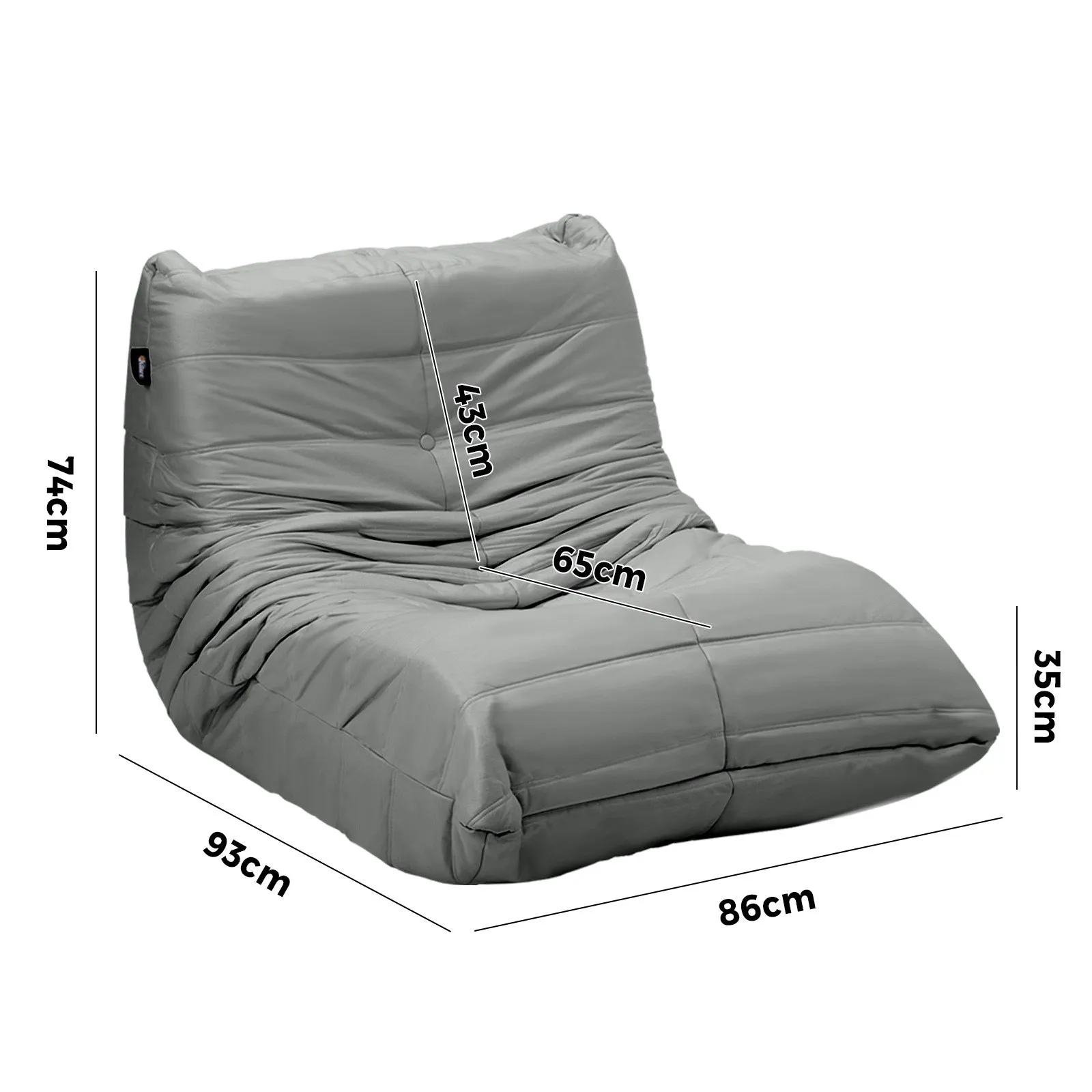 Oikiture Floor Sofa Accent Chair Lazy Couch Lounge Recliner Grey Polyester