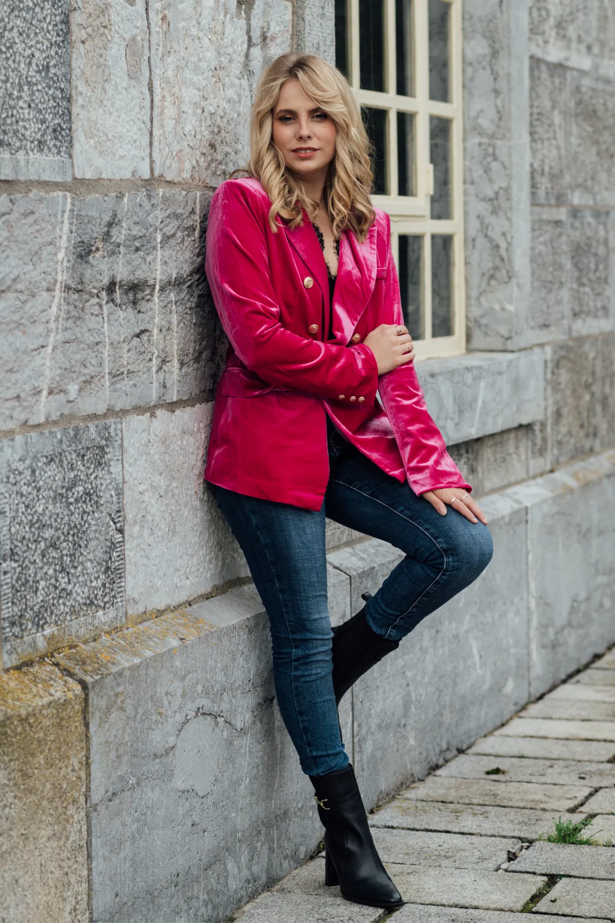 Penny Velvet Blazer | Hot Pink