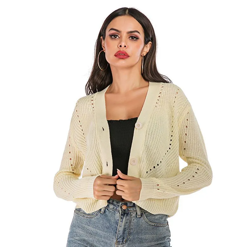 PEOPLETERRITORY New  Europe, America, Autumn and Winter Hot Trade New Hollow Cardigan Lazy Wind Women's Sweater Women's Wear Knitted Sweater