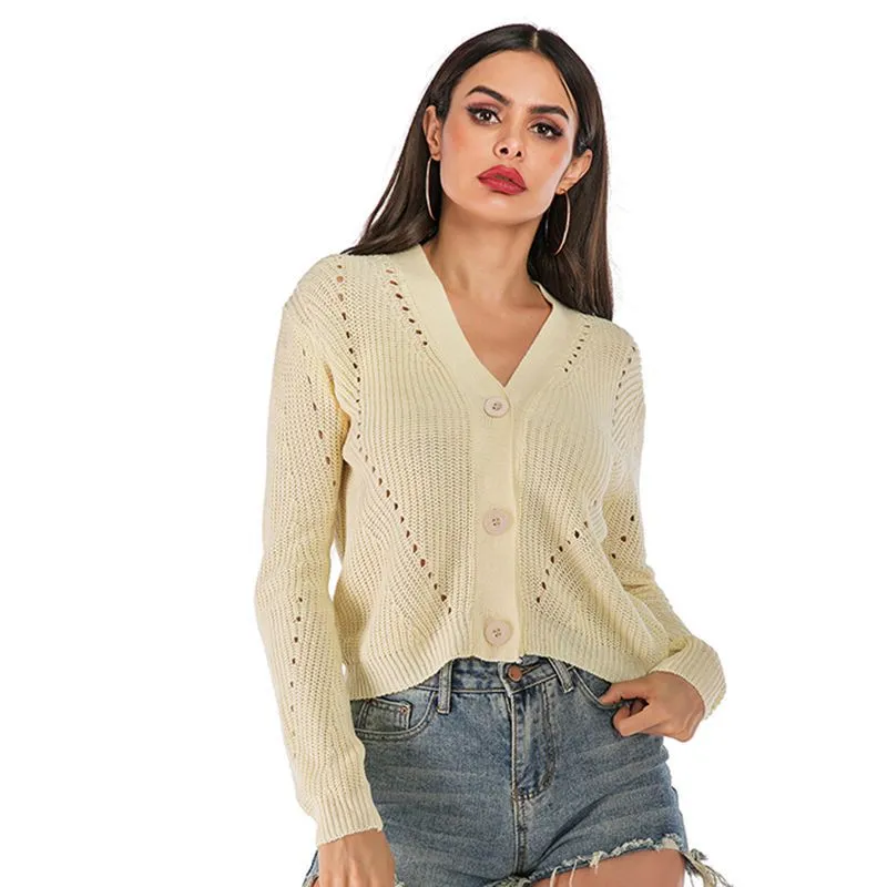 PEOPLETERRITORY New  Europe, America, Autumn and Winter Hot Trade New Hollow Cardigan Lazy Wind Women's Sweater Women's Wear Knitted Sweater