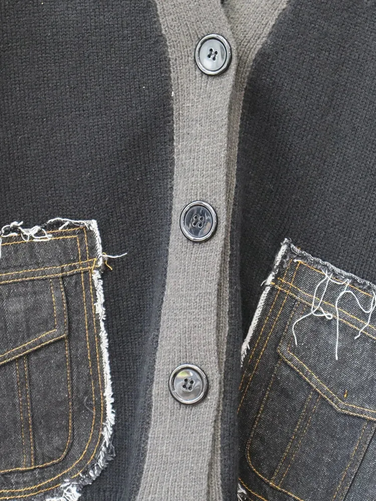 Pre Order:  Denim Patch Pockets Loose Cardigan