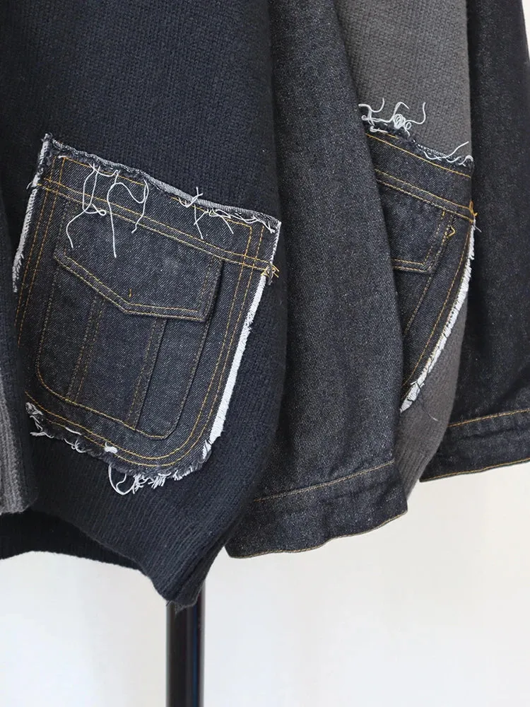 Pre Order:  Denim Patch Pockets Loose Cardigan