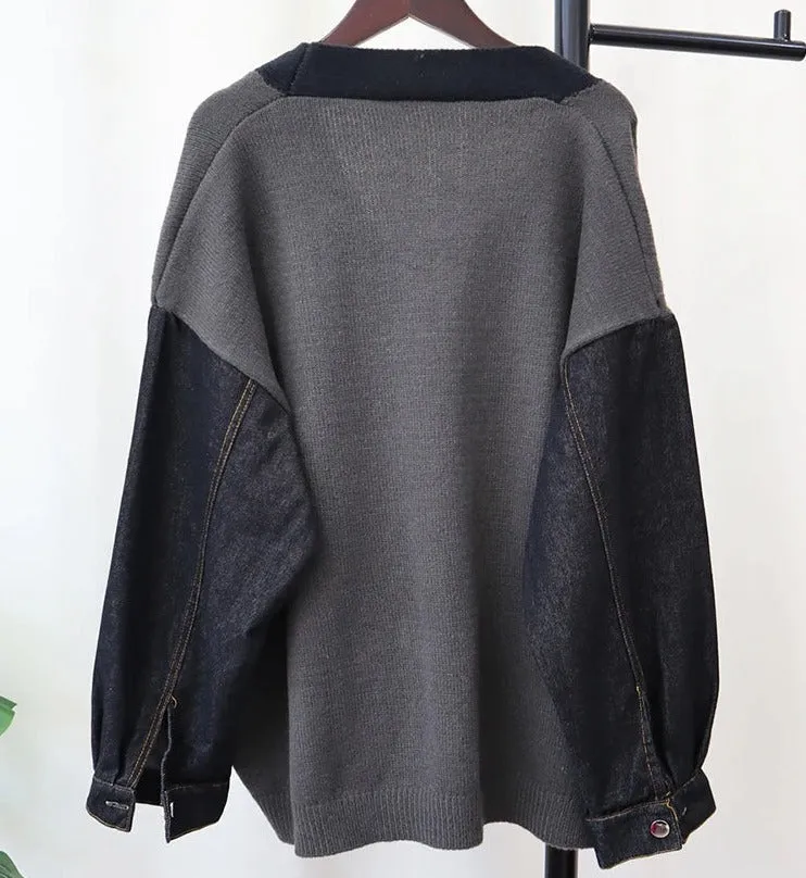 Pre Order:  Denim Patch Pockets Loose Cardigan
