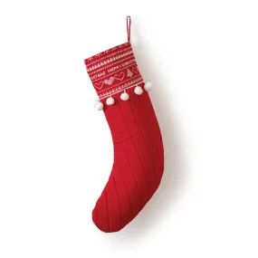Red Quilted Stocking with Pom Poms