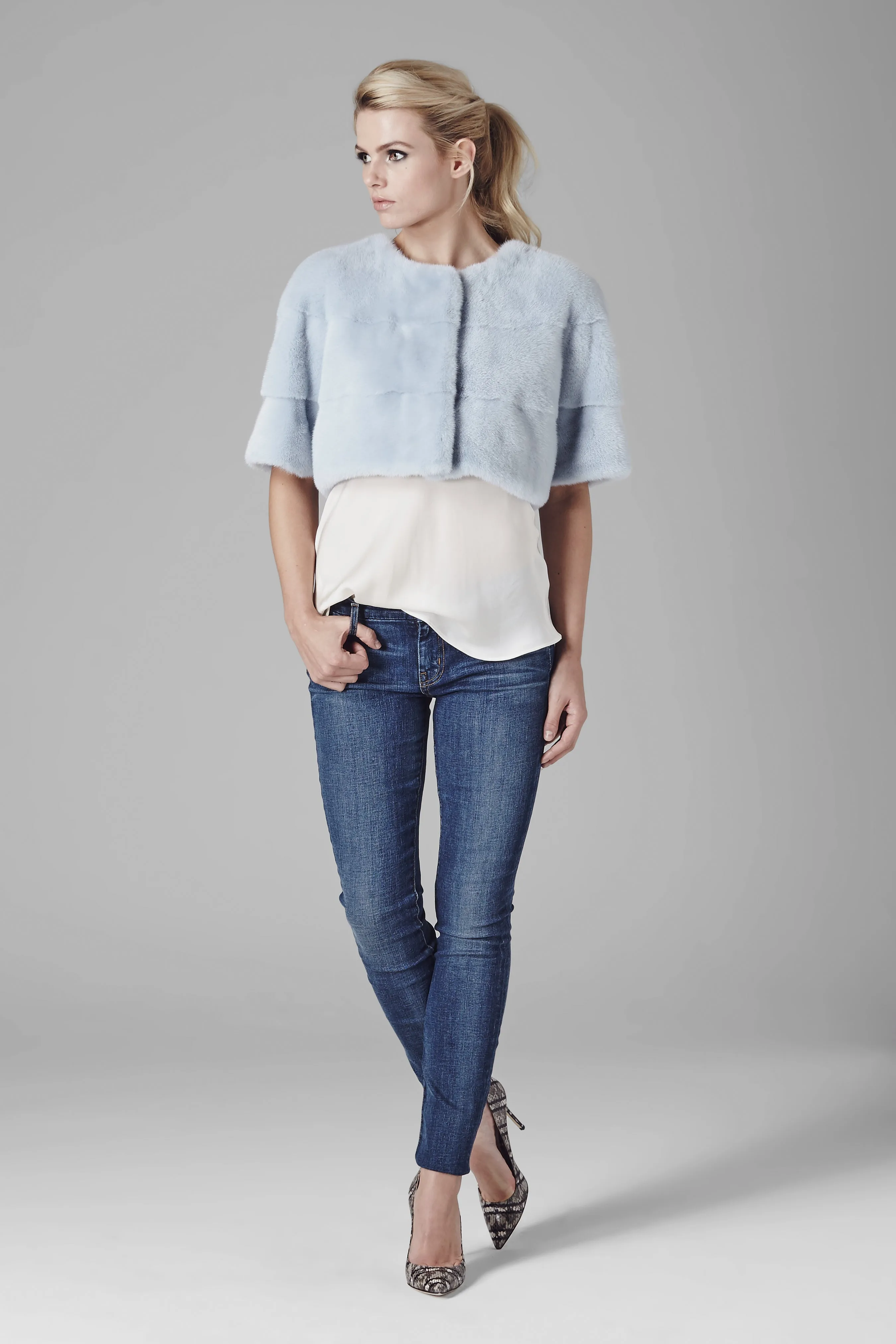 Sarah Mini Mink Fur Jacket Cielo