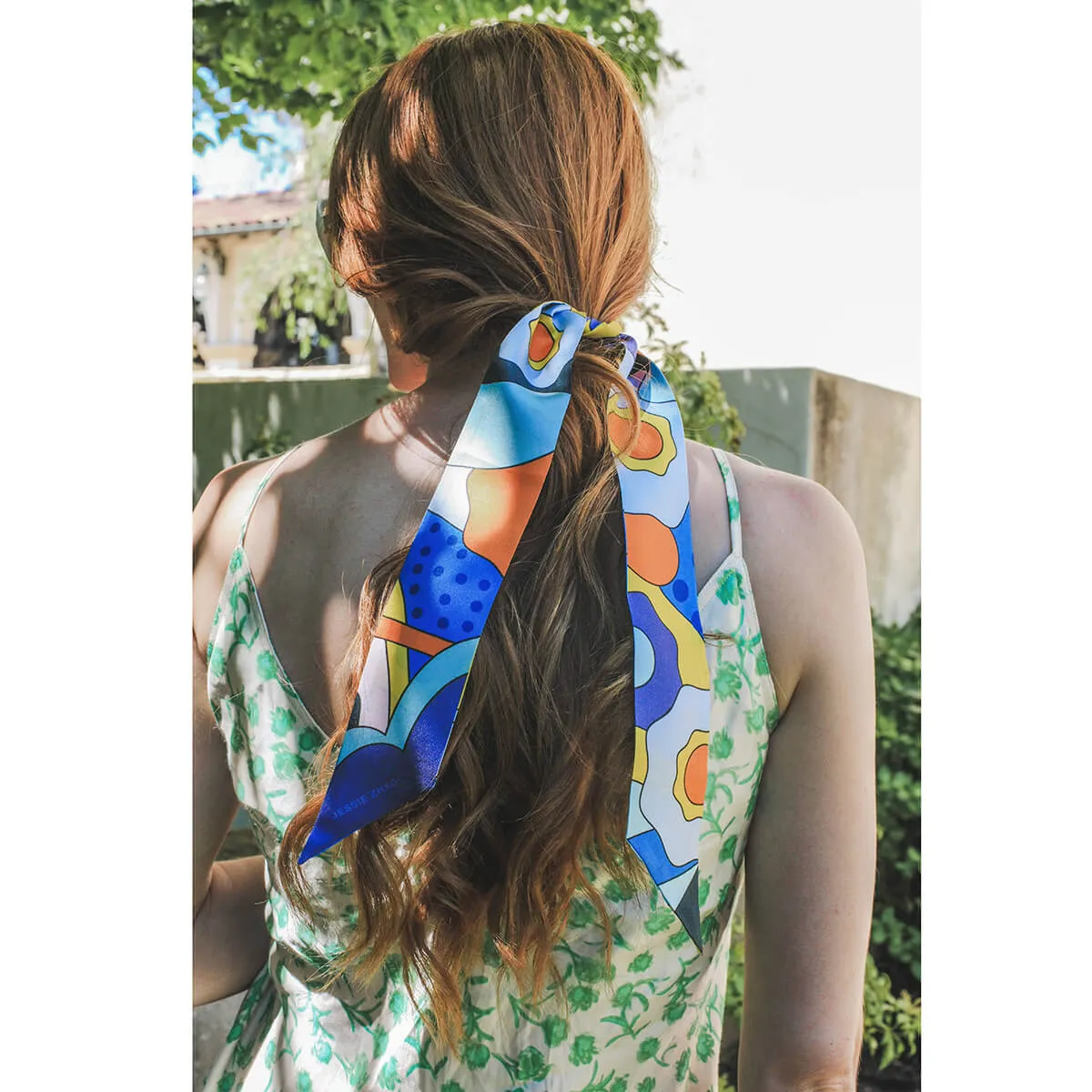 Silk Skinny Scarf of Ocean Imagination