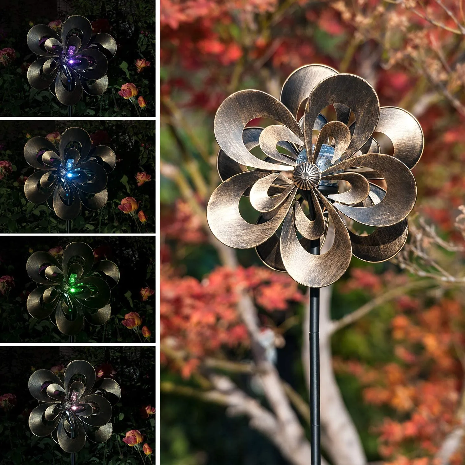 Solar Wind Spinner Magnolia Multi-Color Seasonal Led Lighting Solar Powered Glass Ball