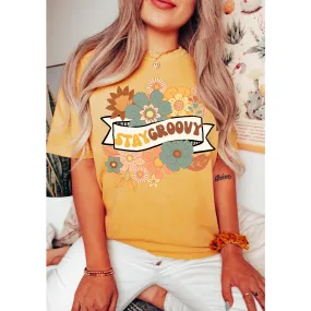 Stay Groovy Comfort Colors® T-Shirt, Retro Summer T-Shirt Dress, 1970's Vintage, Trendy T-Shirt