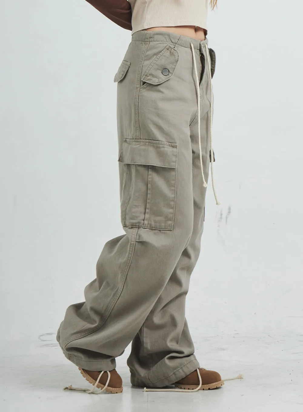 String Cargo Wide Pants CS08