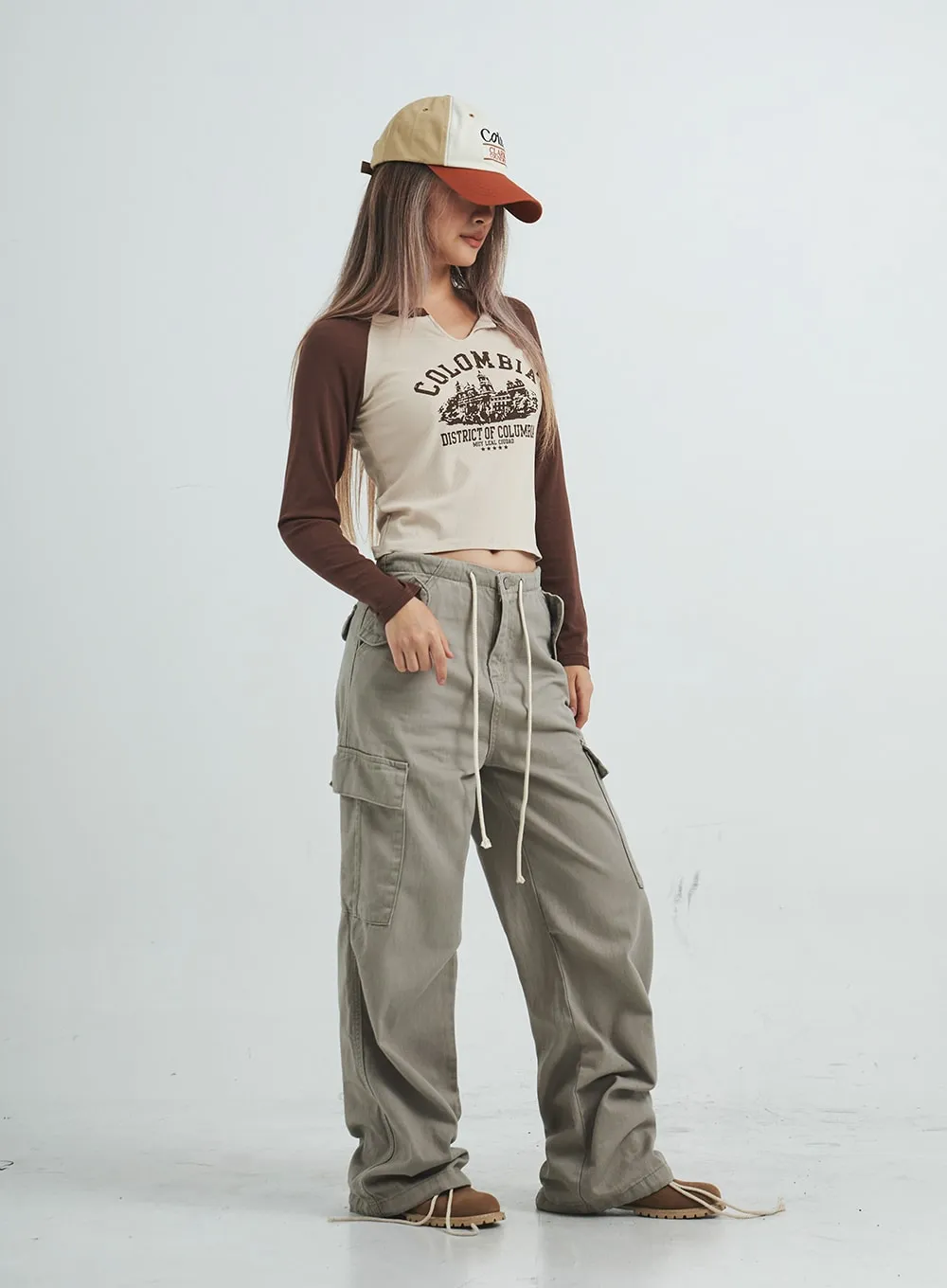 String Cargo Wide Pants CS08