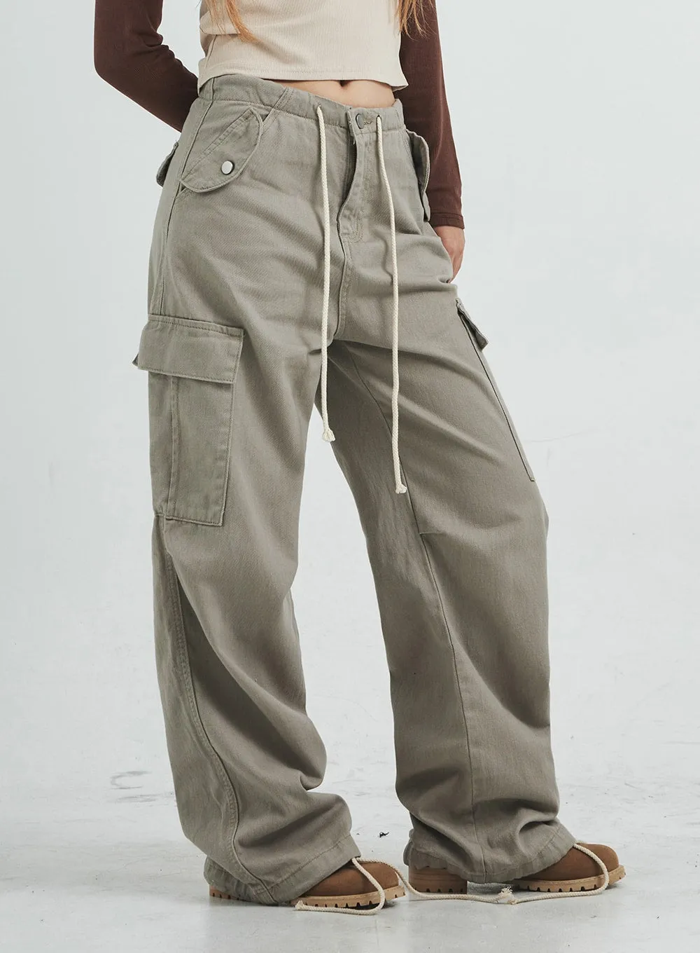 String Cargo Wide Pants CS08