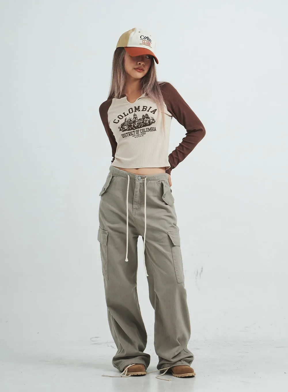 String Cargo Wide Pants CS08