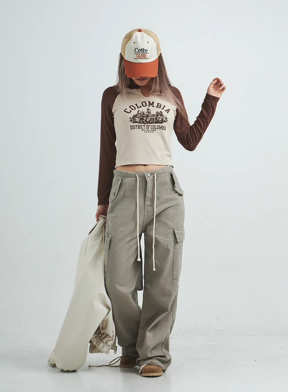 String Cargo Wide Pants CS08