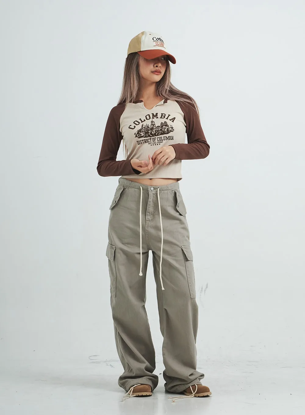 String Cargo Wide Pants CS08