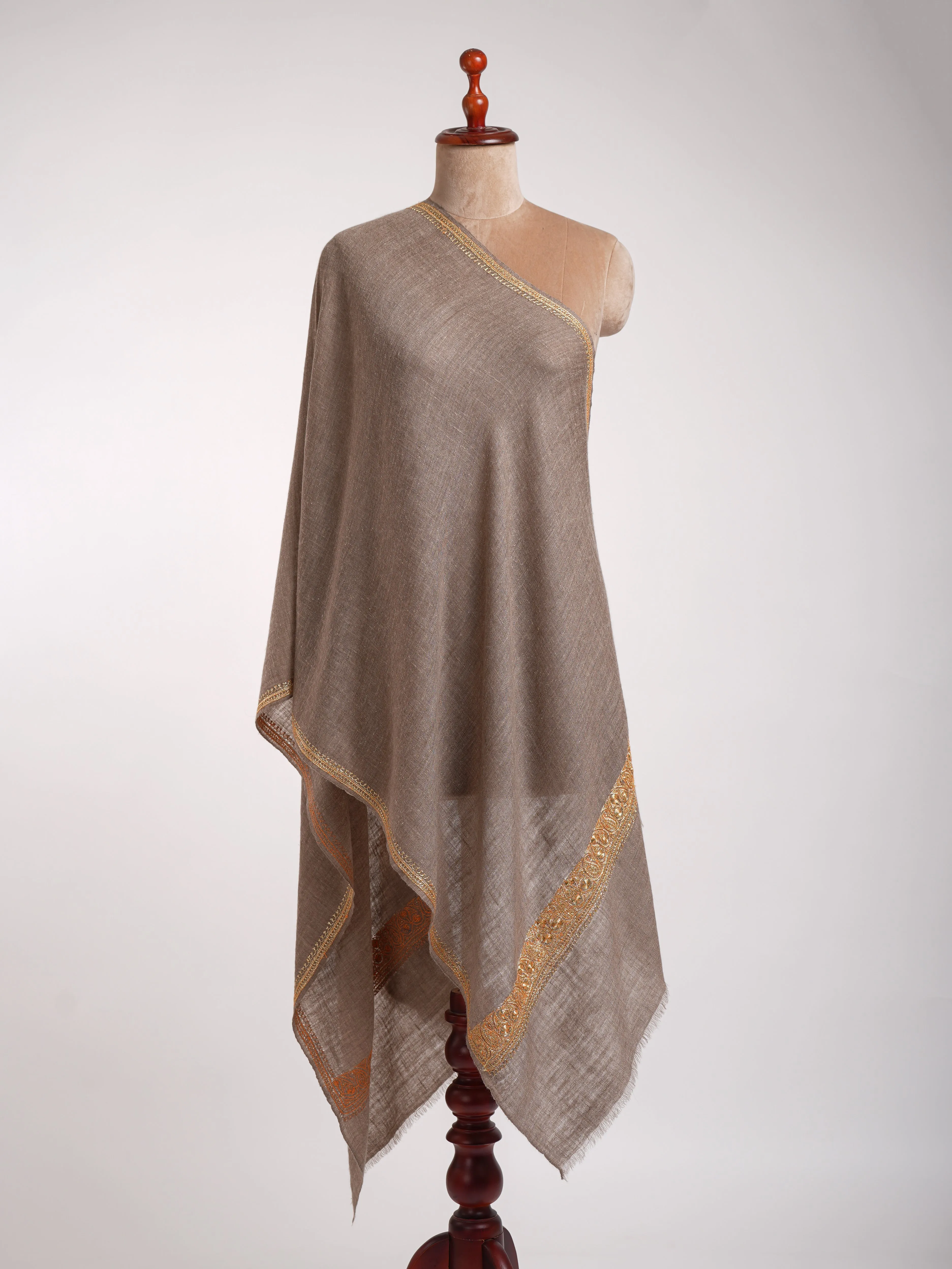 Toosh Color Indian Cashmere with Golden Tilla Embroidery