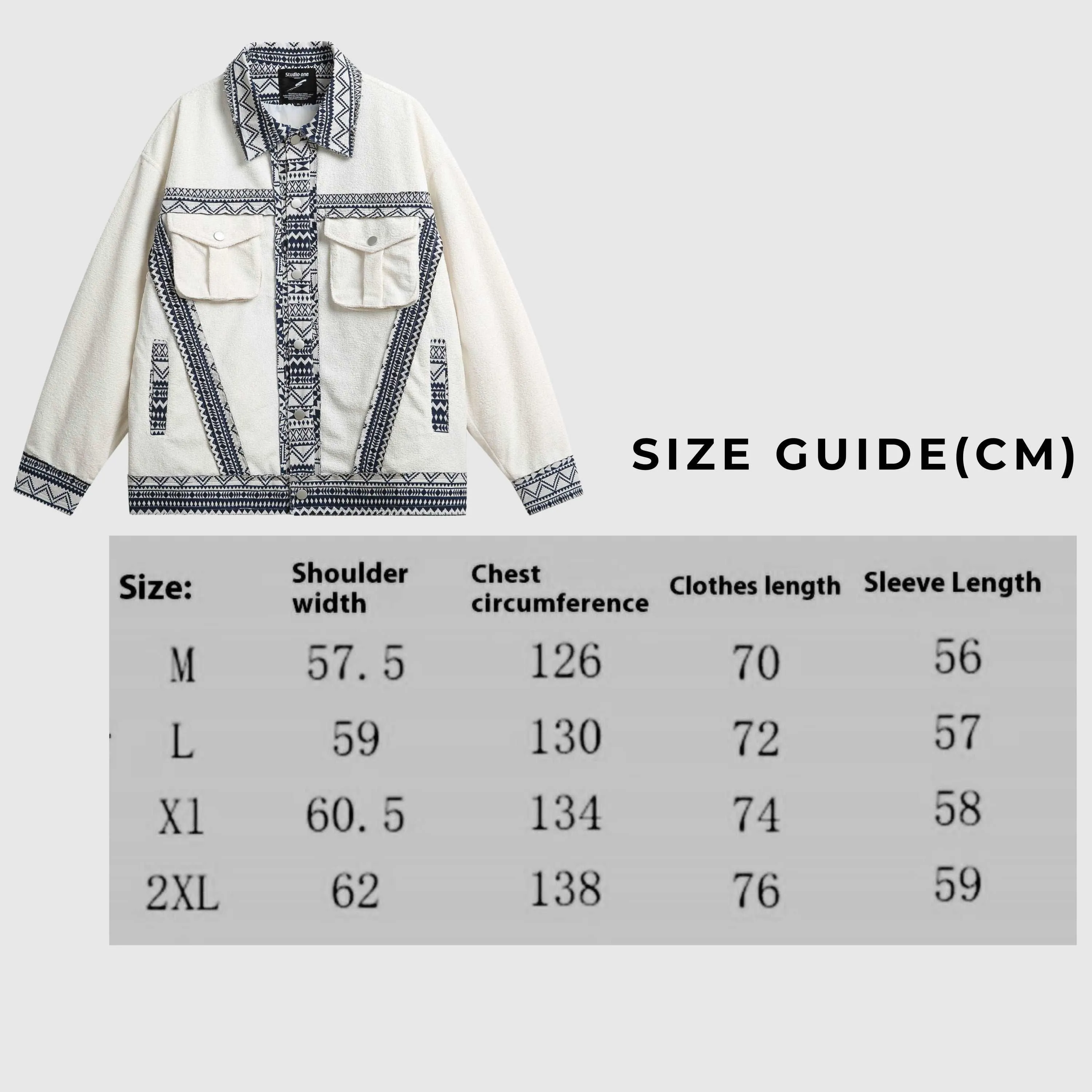 Unisex White Ethnic Pattern Jacket
