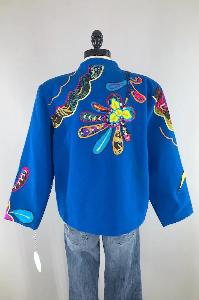 Vintage Royal Blue Applique Jacket