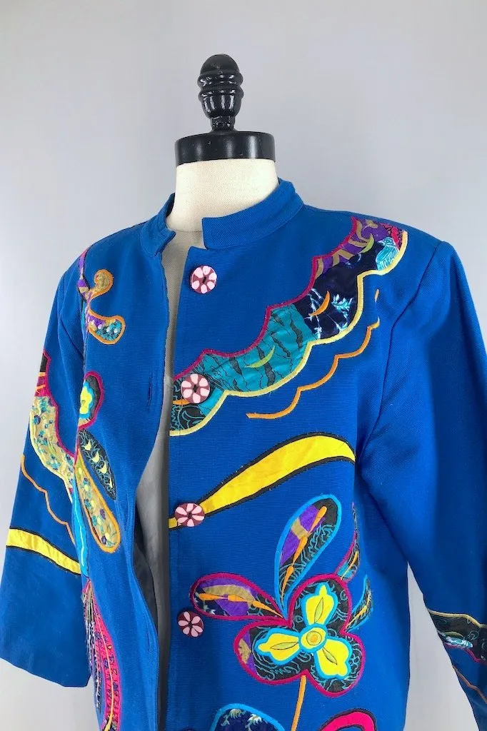 Vintage Royal Blue Applique Jacket
