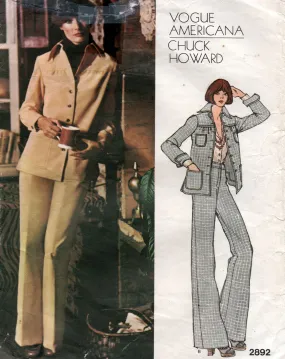 Vogue Americana 2892 CHUCK HOWARD Womens Jacket & Flared Leg Pants 1970s Vintage Sewing Pattern Size 12 Bust 34 inches