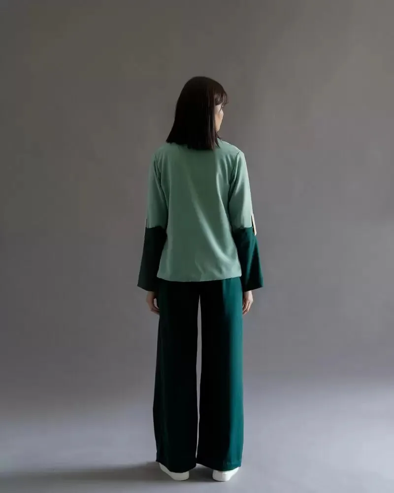 Women Green Solid Three Piece Blazer Co-Ord set