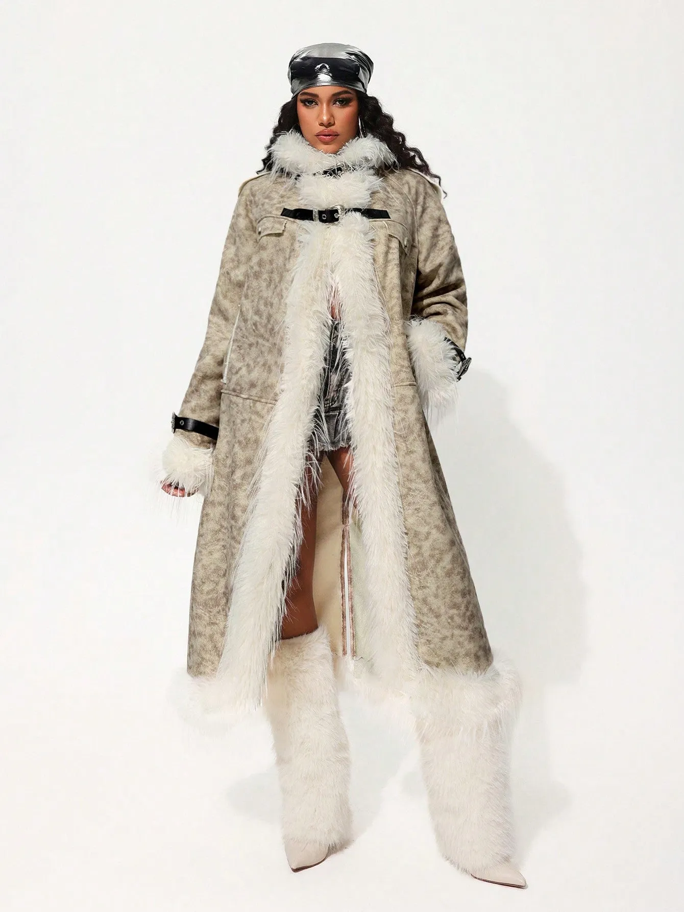 Women Patchwork Thickened Faux Fur Coat