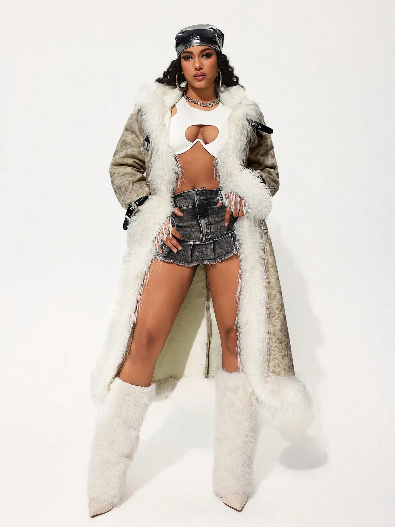 Women Patchwork Thickened Faux Fur Coat