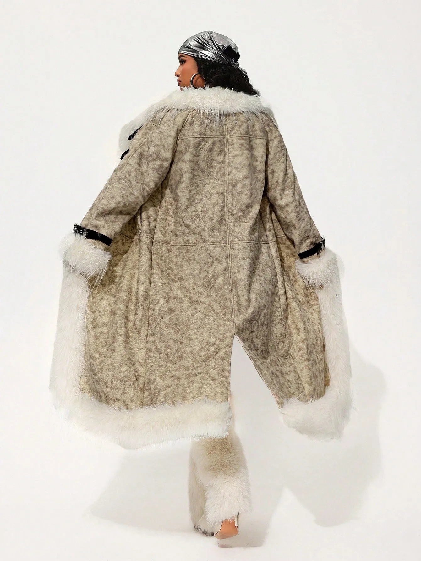 Women Patchwork Thickened Faux Fur Coat