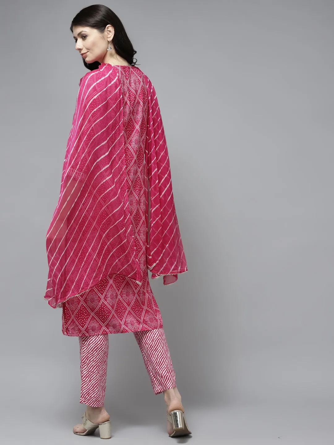Women Pink Cotton  Kurta Set With Dupatta