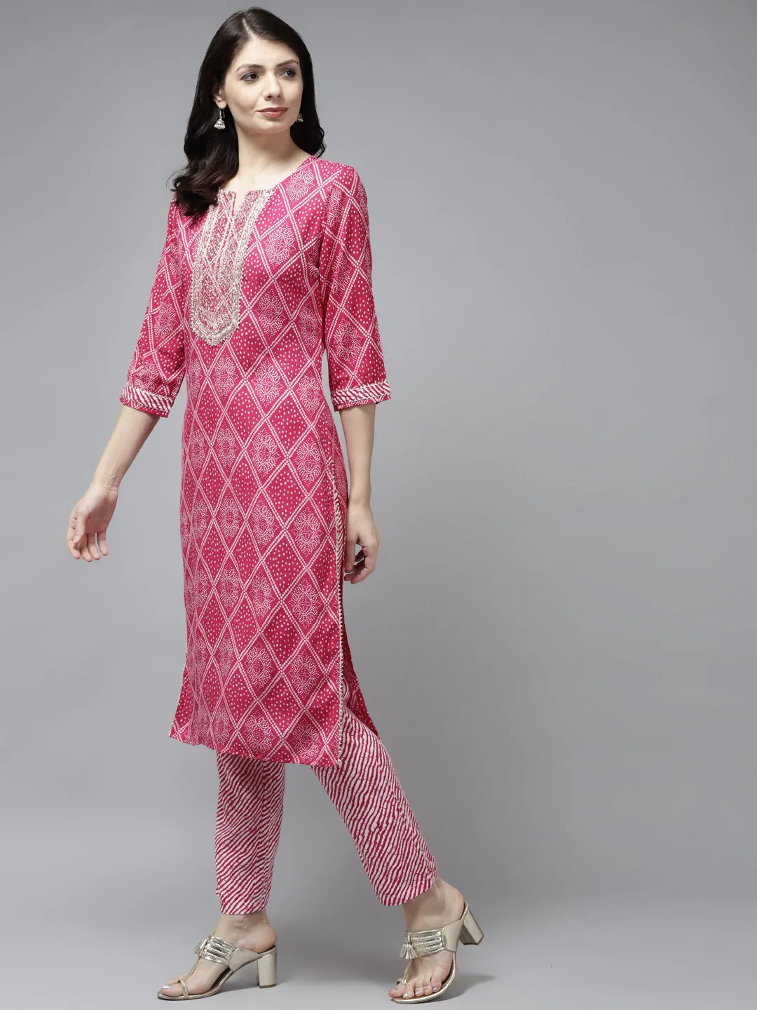 Women Pink Cotton  Kurta Set With Dupatta