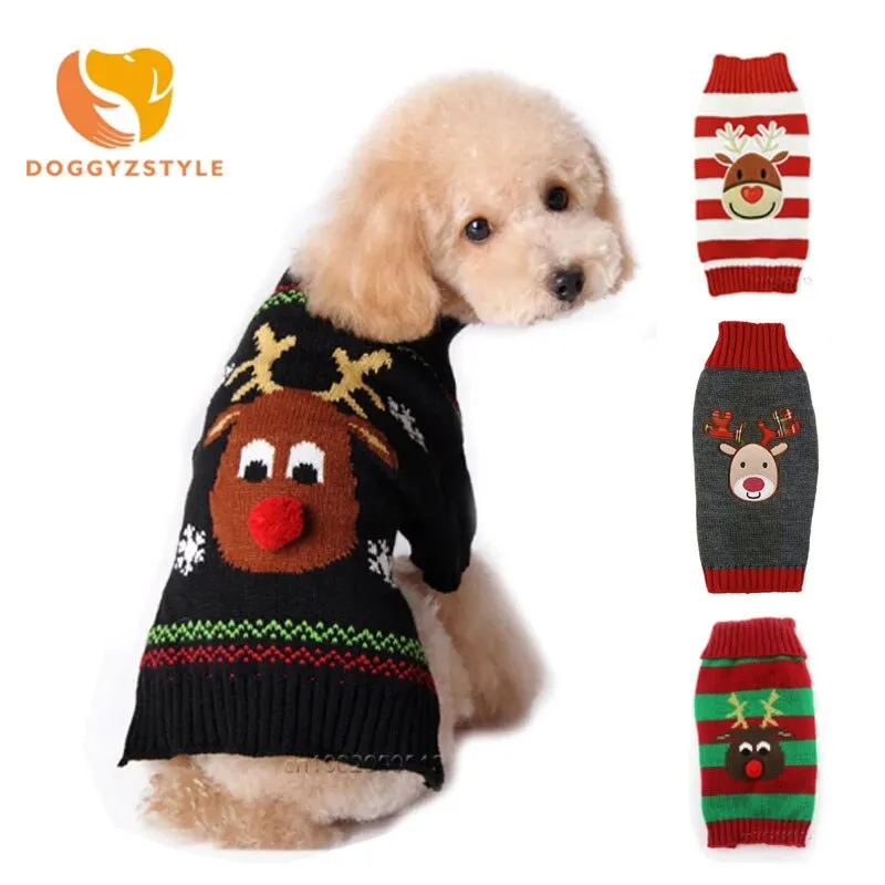 Xmas Pet Dog Clothes Reindeer Design Sweater For Small Dogs Christmas Warm Puppy Coat Chihuahua knitwear Pullover Elk Costumes