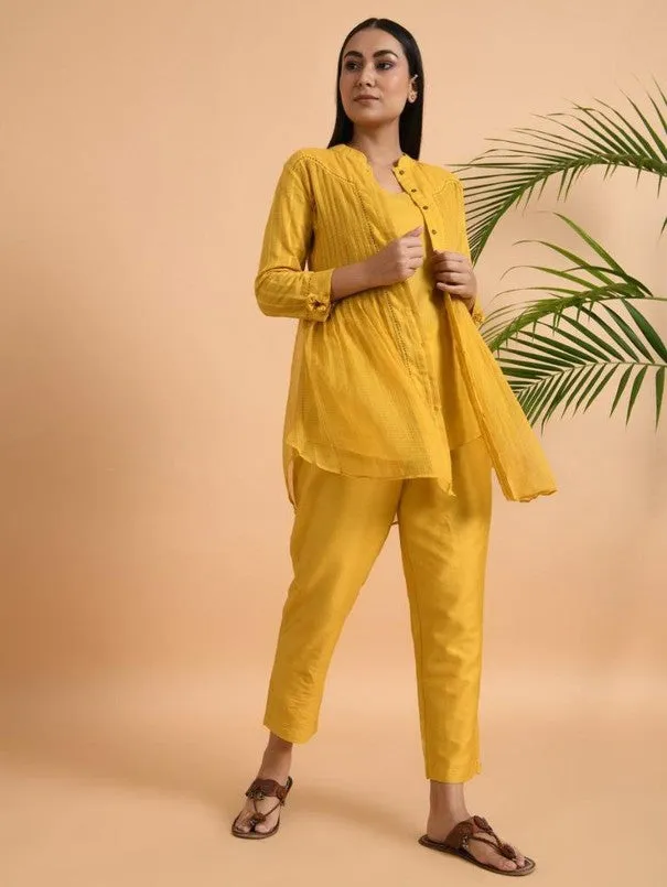 Yellow Cotton Dobby Shirt with Slip (Set of 2)
