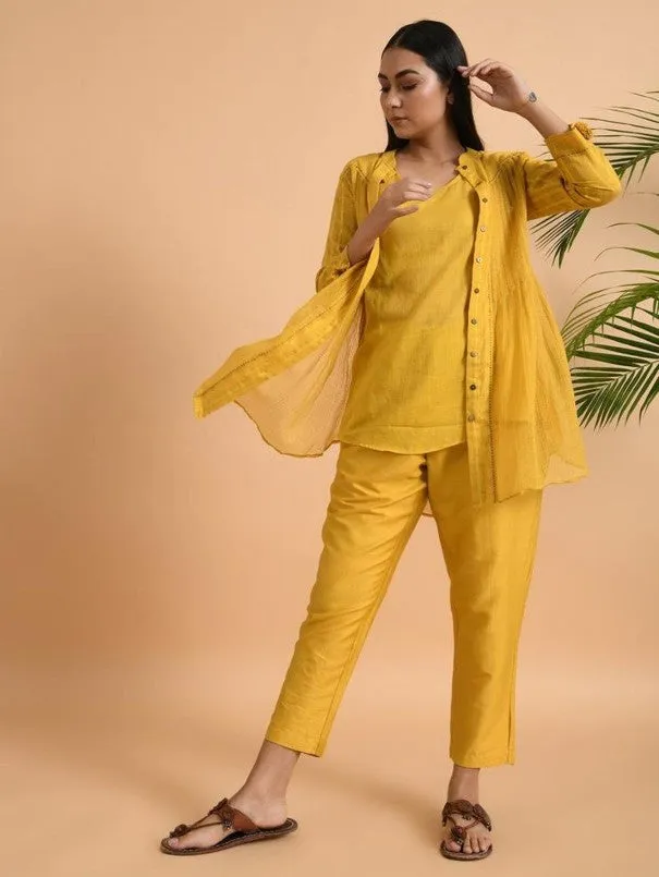Yellow Cotton Dobby Shirt with Slip (Set of 2)