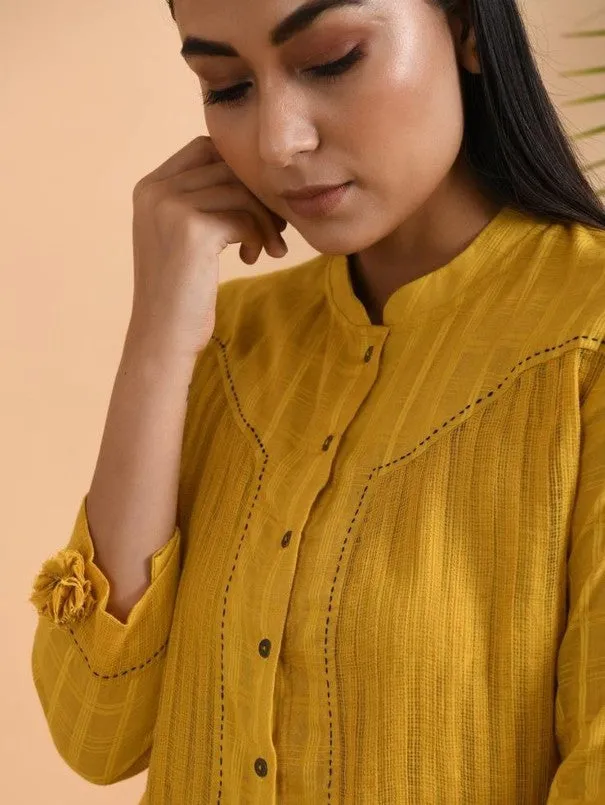 Yellow Cotton Dobby Shirt with Slip (Set of 2)